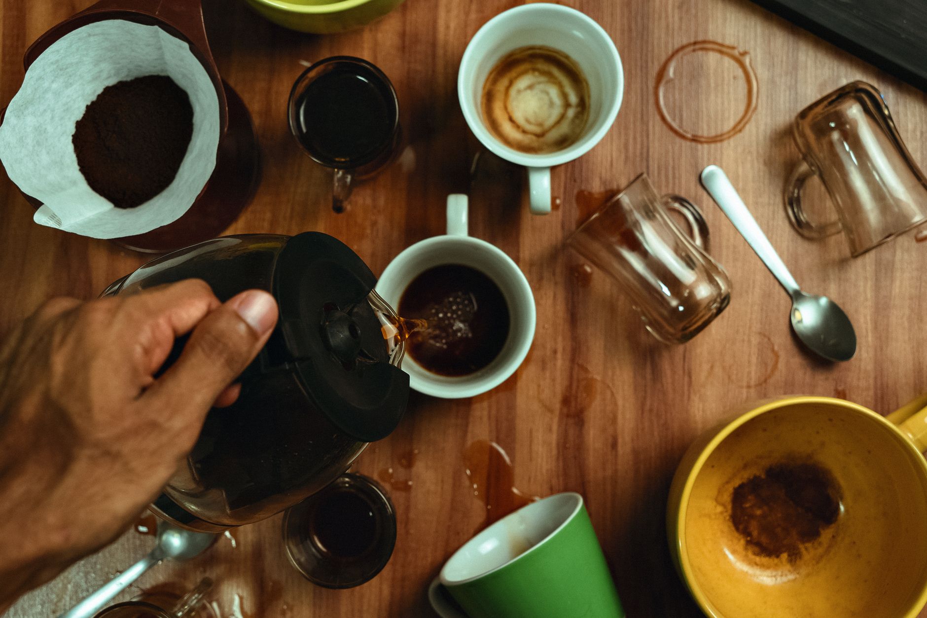 single origin pour over V60 drip coffee with kettle and scale
