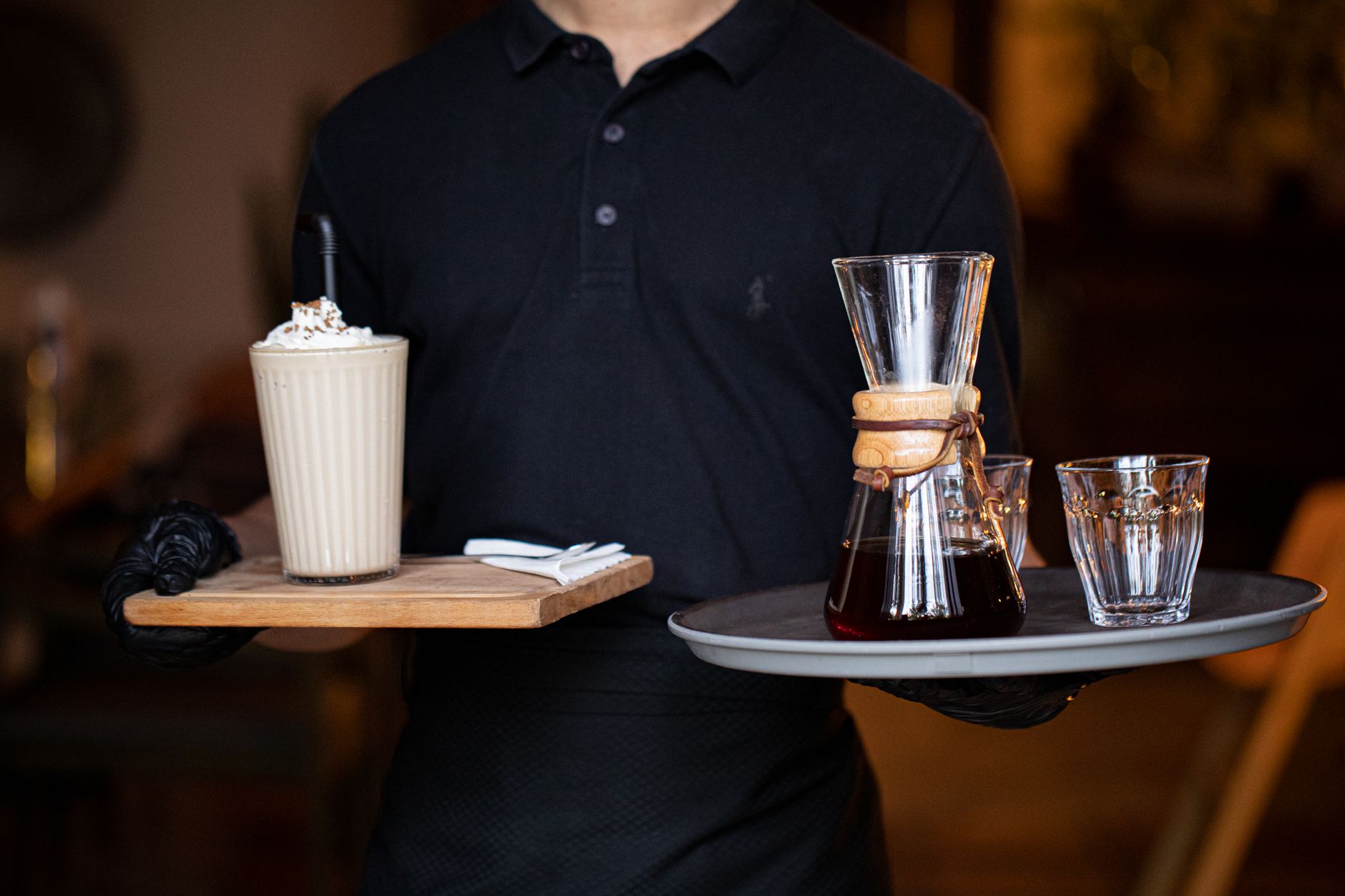 chemex glass coffee maker with wooden collar and paper filter