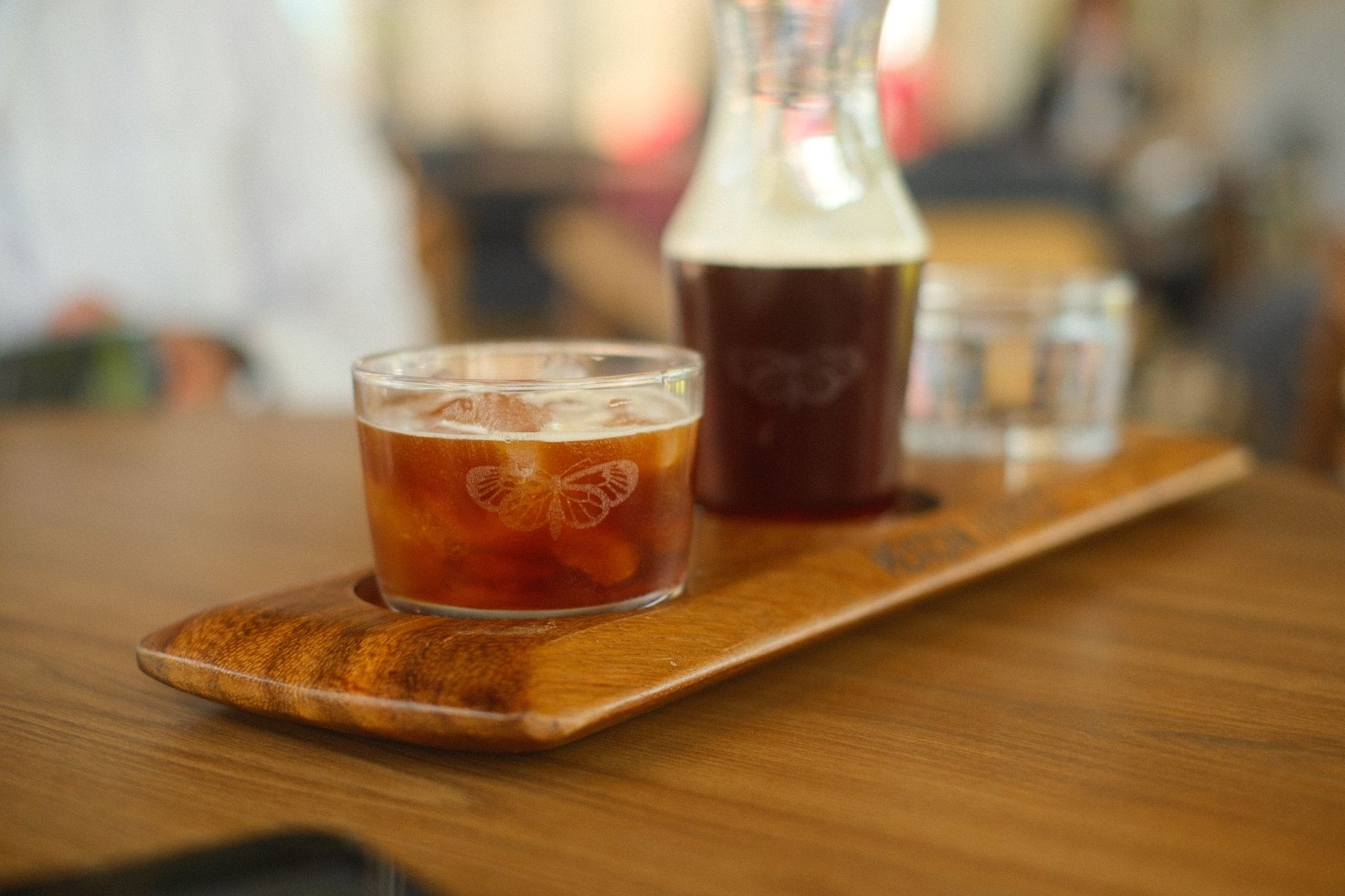 cold brew coffee concentrate dark glass bottle label closeup