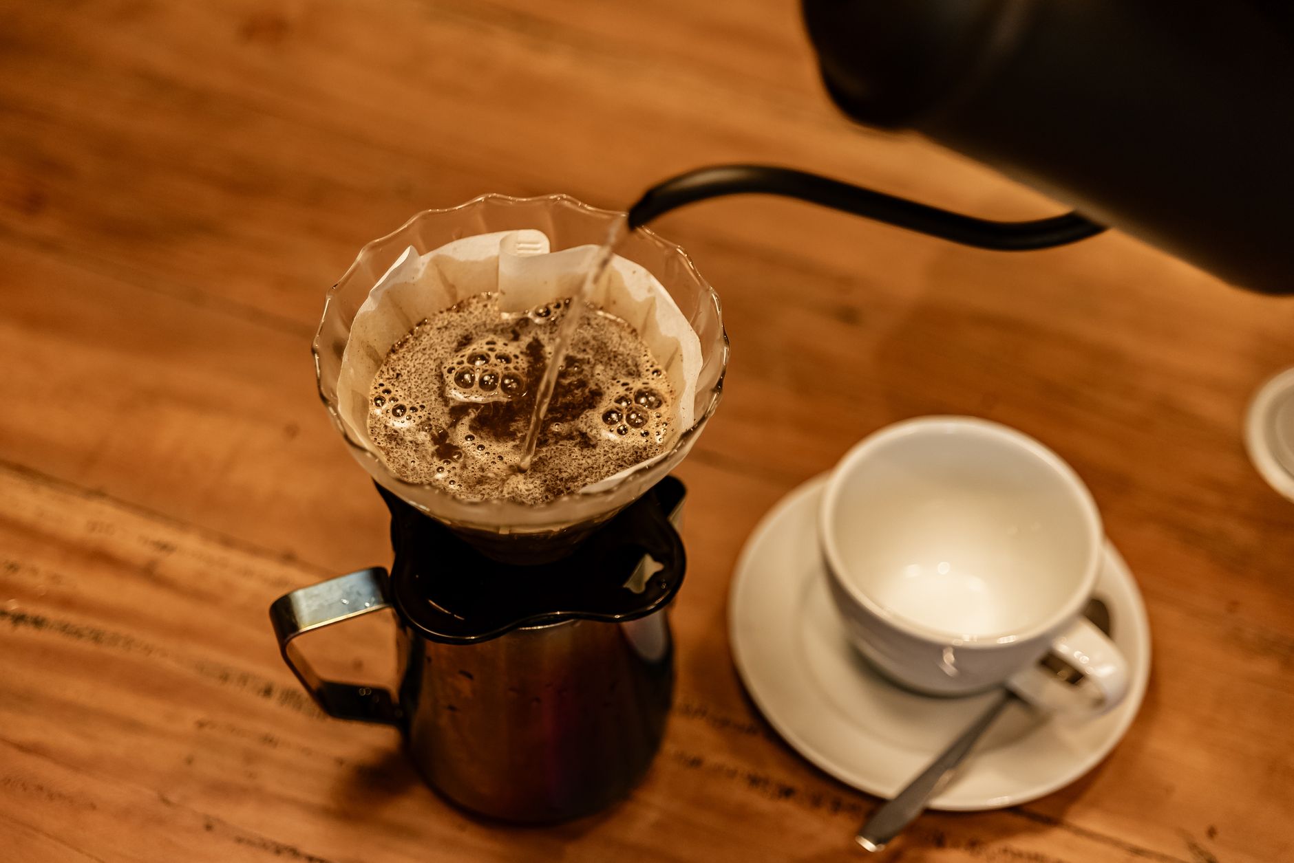 hand pour over coffee setup scale gooseneck kettle