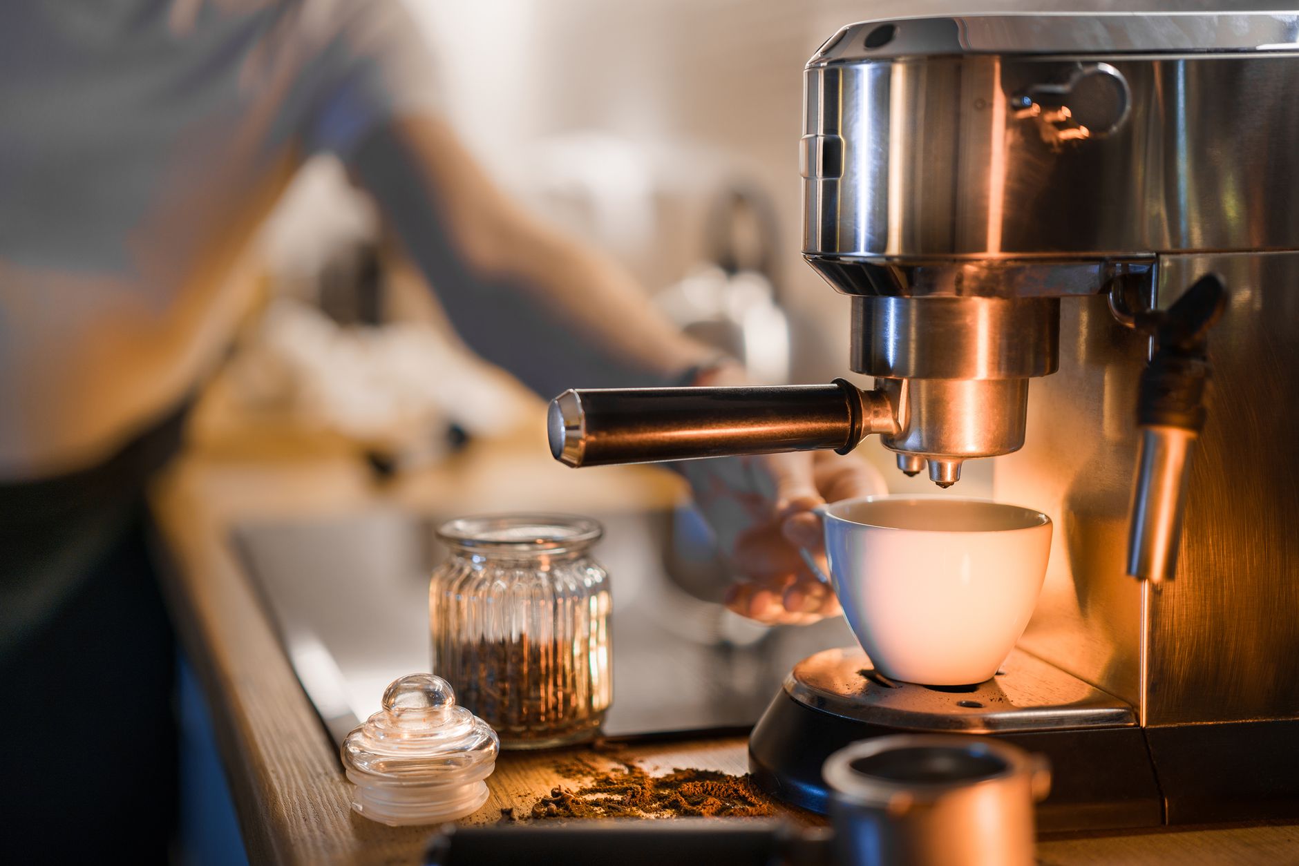 krups espresso machine portafilter group head close-up