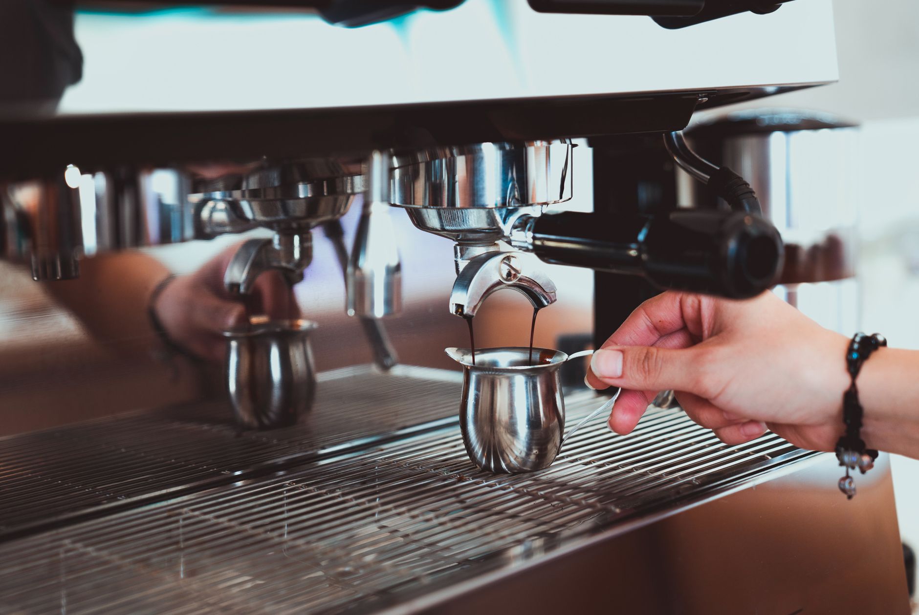 single boiler espresso machine brew group close-up