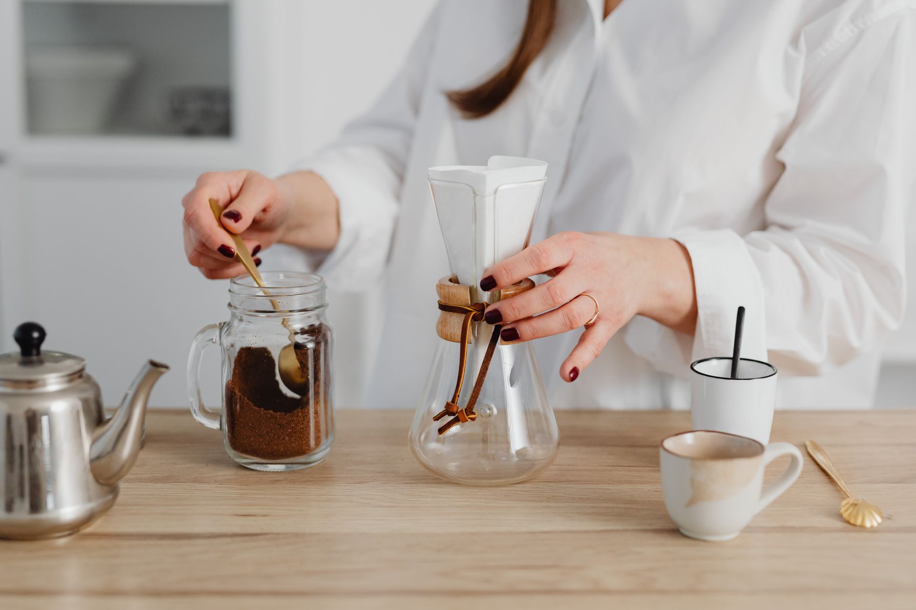 siphon coffee grounds stirring bamboo paddle upper chamber steep