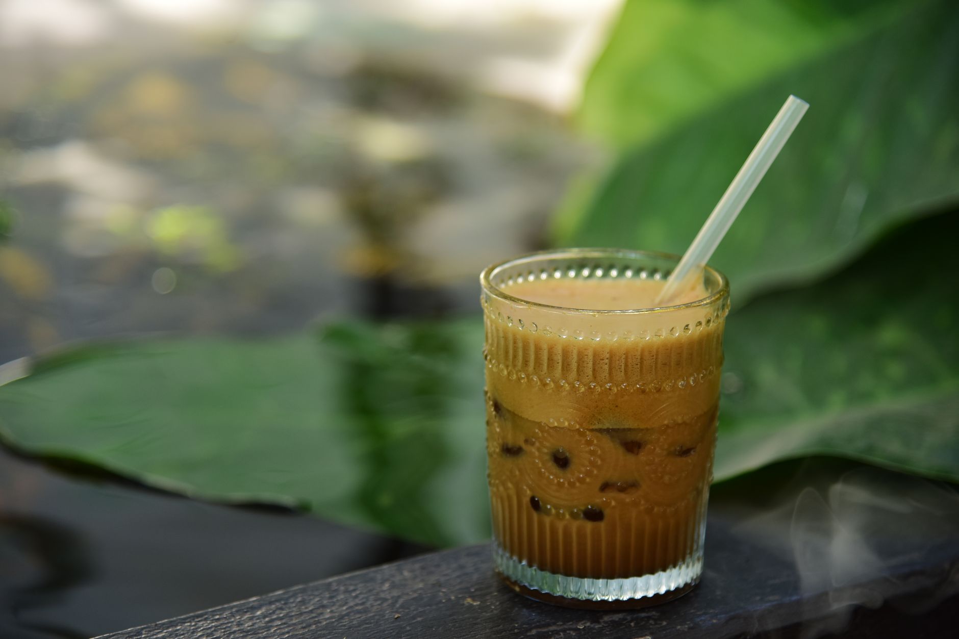 iced vanilla latte glass cold foam overhead