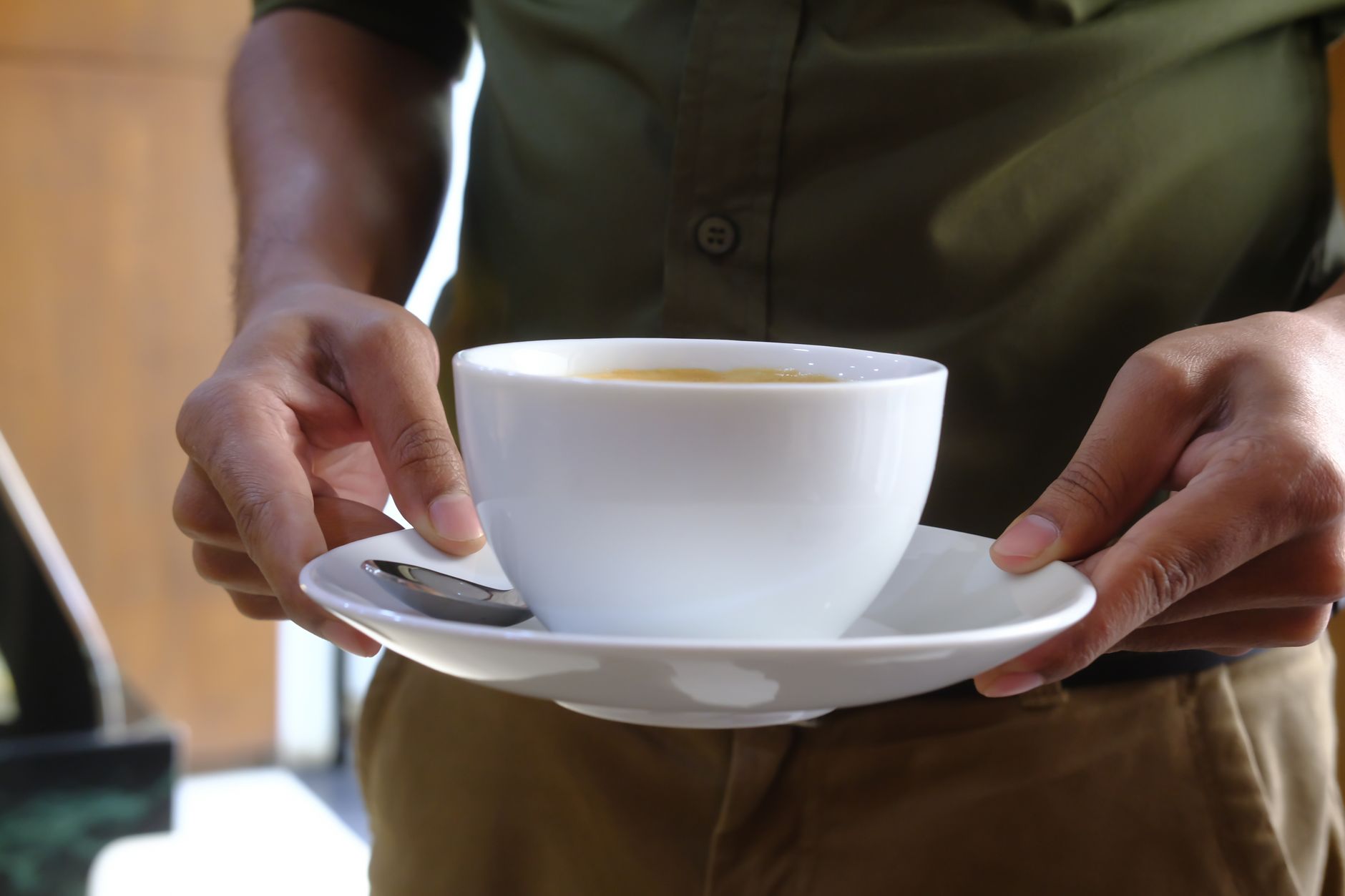 flat white microfoam latte art small white ceramic cup